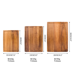 Planche à découper de cuisine en bois massif d'acacia de style nouveau, de forme rectangulaire, avec crochet arrière pour la préparation des fruits et légumes - Product Image 2