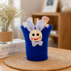 Blue Felt Bunny Face Pen <b>Holder</b> With <b>Makeup</b> Brushes Storage For Desk Organization - Product Image 1