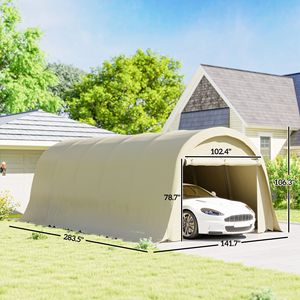 Abri de voiture portable robuste 12 x 23,6 beige UPF50+ avec cadre galvanisé et grande porte pour voitures - Product Image 3