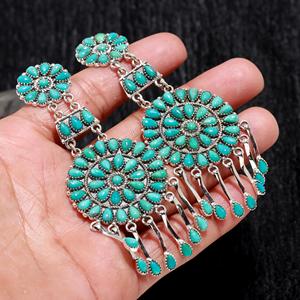 <b>Handmade</b> 925 Sterling Silver Drop <b>Earrings</b> Classic Fine Dangle Jewelry Turquoise Gemstone Wholesale Wending Silver Accessory - Product Image 3