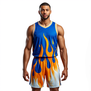 Conjunto de Camiseta y Pantalones Cortos de Baloncesto Sublimados con Llama Elite Personalizados para Hombre, Uniforme de Entrenamiento Transpirable de Secado Rápido - Product Image 1