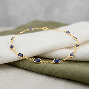 Natural <b>Blue</b> <b>Sapphire</b> <b>Bracelet</b> 14K Solid Yellow Gold <b>Bracelet</b> Handmade Customized <b>Bracelet</b> Best Gift For Women - Product Image 2
