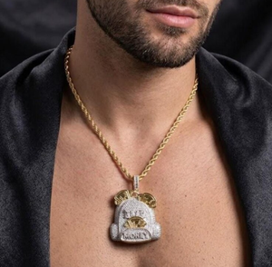 Collier pendentif sac à monnaie plaqué or, entièrement serti de zircons, style Hip Hop, pour homme, cadeau de fête - Product Image 3