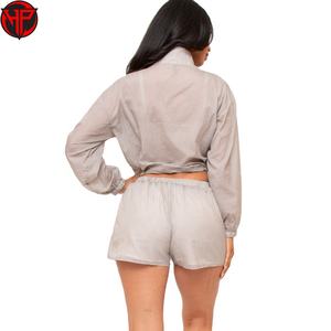 Ensemble short deux pièces pour femmes, nouvelle mode, veste coupe-vent à fermeture éclair avec capuche et short de survêtement pour femmes - Product Image 5