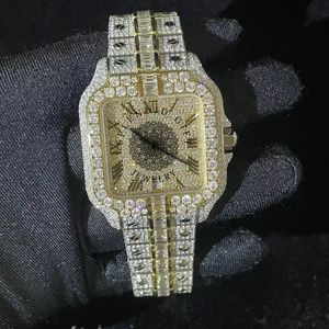 Splendide Montre Homme à Quartz Analogique avec Strass, Cadran Carré en Cristal Saphir, Chronographe de Luxe, Style Antique, Moissanite 28mm - Product Image 1