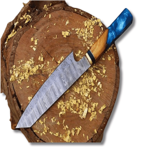 Handmade Damascus Steel Kiritsuke Chef Knife Professional Cooking Knife Resin Olive Wood Handle Drop Point 12" Overall Length - Product Image 1