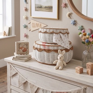 Panier de rangement en osier festonné imitation rotin avec couvercle, style bohème, pour l'organisation des articles divers, décoration intérieure - Product Image 2