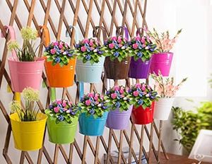 Jardinera Redonda con Puntos para Barandilla de Balcón Multicolor |   Macetas Metálicas con Barandilla de Puntos para Balcón y Jardinería en Casa - Product Image 6