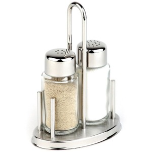 Ensemble élégant de salière et poivrière en métal avec base en forme de feuille et poignée ornée pour une utilisation sur table - Product Image 3