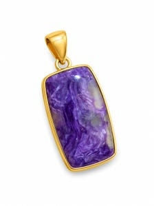Lote al por mayor de joyería clásica unisex para boda con colgante de charoita natural chapado en oro HA Gems con engaste de bisel cuadrado - Product Image 3