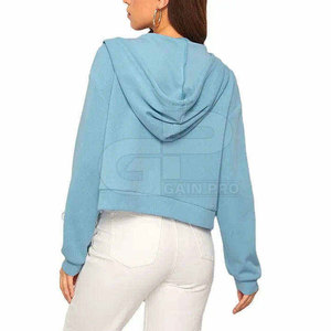 Ladies Short Cropped <b>Zipper</b> Hoodies Hooded <b>Tops</b> Long Sleeve Cotton Blend Relaxed Fit Cuffs Zip Front Modern Casual Clothing - Product Image 3