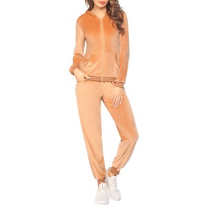 Ensemble de survêtement à capuche pour femmes, couleur unie, en polaire, tenue de jogging décontractée avec poches latérales, taille élastique, manches longues, vêtements d'automne - Product Image 1
