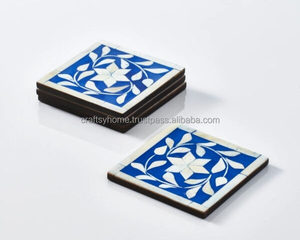 Best Quality Bone Inlay <b>Coaster</b> in blue and <b>White</b> color Bone inlay Decorative Latest Arrival <b>Coaster</b> set for Dinning Party - Product Image 1