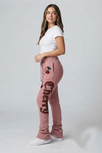 Pantalones de chándal apilados de cintura alta para mujer, joggers de forro polar grueso y cálido para mujer - Product Image 4
