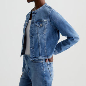 Veste en jean en gros pour femme, nouvelle collection printemps-automne, couleur unie, manches longues, poches, coupe courte, style tweed - Product Image 6