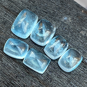 6 Pieces Natural Top Color Aquamarine Mix Lot <b>Long</b> <b>Cushion</b> Cabochons With Good Luster Gemstone for Making Jewelry 17.99 Carat - Product Image 1