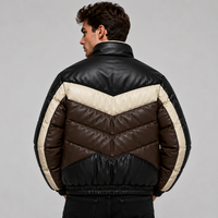 Blouson matelassé en cuir PU pour homme, style motard, col montant, fermeture éclair, coupe-vent épais pour l'hiver