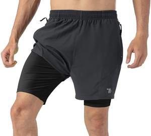 Mid Waist Two-Piece <b>Men's</b> Sports Pants Elastic Breathable Quick Dry Fitness <b>Shorts</b> Casual Marathon Knitted Worsted Sporty - Product Image 5