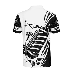 เสื้อยืดซับลิเมชั่นสำหรับร้านตัดผม ขายส่ง พิมพ์ลายทั้งตัว โพลีเอสเตอร์ คอวี แขนสั้น ทรงปกติ รับทำแบรนด์ส่วนตัวสำหรับช่างทำผม - Product Image 2