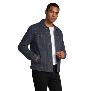 Chaqueta Vaquera Clásica para Hombre, Azul Oscuro, Cuello Camisero, Corte Regular, 100% Algodón, Informal, Transpirable, para Otoño, Venta al Por Mayor - Product Image 3