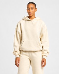 Sweat à capuche décontracté pour femme, 100 % coton molletonné, coupe oversize ample, couleur unie noire, logo personnalisable sur le devant - Product Image 1
