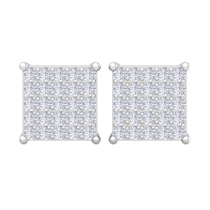 Custom Hip Hop Pave Setting Round Cut Diamond Square Cluster <b>Stud</b> Earrings Fine Jewelry Manufacturer Wholesale Gift - Product Image 3
