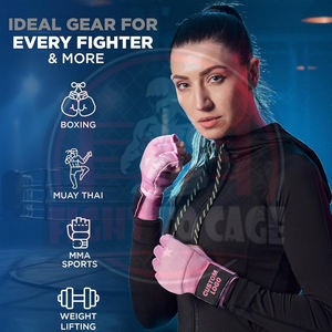 Vendas de Mano Elásticas Acolchadas de Gel, Color Rosa con Negro, Producto de Primera Calidad, Soporte Ajustable para Muñeca, para Entrenamiento de Kickboxing - Product Image 4