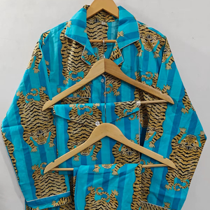 Conjunto de Pijama de Algodón con Estampado de Tigre para Mujer, Cintura Elástica, Ligero, Ropa de Dormir para Primavera/Verano, Vestido de Noche Suave para Mujer - Product Image 1