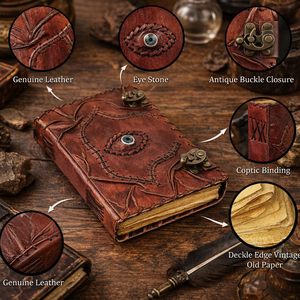 Libro Grimoire de Hocus Pocus, Diario Encuadernado en Cuero Genuino y Bloc de Notas de Oficina, Cuaderno Encuadernado en Espiral Impreso a Mano - Product Image 6