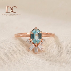 Anillo Elegante de Oro Rosa Sólido de 14 Quilates con Diamante Cultivado en Laboratorio y Yag Paraiba Azul Cultivado en Laboratorio, Joyería Certificada IGI para Mujer - Product Image 2