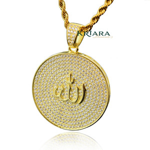 จี้พระอัลเลาะห์แบบอิสลาม เงินแท้ 925 ชุบทอง 18K ทองชมพู เพชรทรงกลมเพาะเลี้ยงแบบไมโครเพฟ เครื่องประดับทางศาสนา สไตล์ฮิปฮอปสำหรับทุกเพศ - Product Image 3
