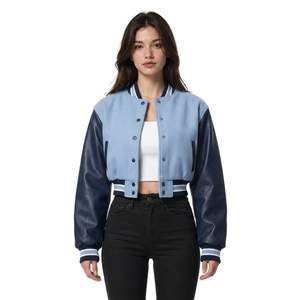 Veste universitaire personnalisée pour femmes, manches en cuir, corps en satin, graphismes personnalisés, vente en gros pour les marques de streetwear - Product Image 2