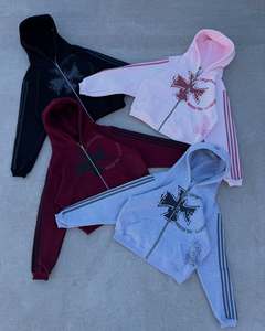 Sudadera corta con cremallera |   Sudadera con Capucha Estilo Urbano Cruz Celestial |   Sudadera con capucha extragrande y cremallera desgastada | Fabricante de Marca Privada OEM - Product Image 1