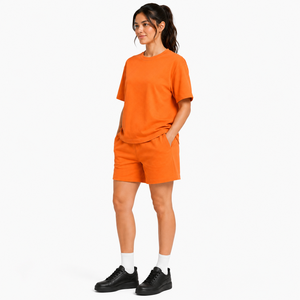 Wholesale Women Heavy Cotton Short <b>Set</b> Loose Fit T Shirt Drawstring Shorts Two Piece Short <b>Set</b> Casual Summer Streetwear Wear - Product Image 5