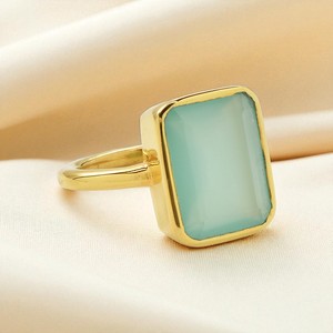 Aqua Chalcedony Silver Rings Gold Plated 925 Sterling Silver Collet Set Handmade Jewelry Rings 15x12mm Bulk Rings Bulk Suppliers - Product Image 1