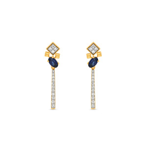 ต่างหูเพชรไพลินสีน้ำเงินทองทรงหยดน้ำยาว - Product Image 1