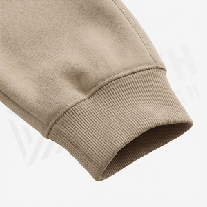 Survêtement beige à capuche pour homme, sweat-shirt zippé avec poches latérales et pantalon de jogging à cordon de serrage, tenue décontractée d'automne, couleur unie, coton - Product Image 6