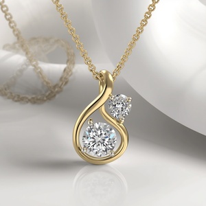 Collar con Colgante de Diamante Cultivado en Laboratorio con Doble Piedra, Oro Sólido de 9K, Collar con Colgante Fino, Joyería de Oro Real para Mujer - Product Image 6