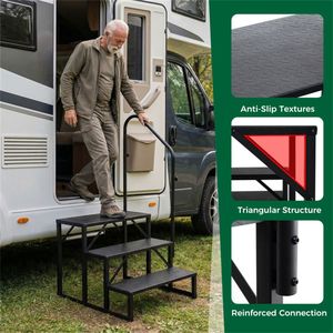 Heavy Duty 3-<b>Step</b> RV <b>Step</b> <b>Stool</b> with Adjustable Handrail 660LBS Capacity Metal Stairs - Product Image 4