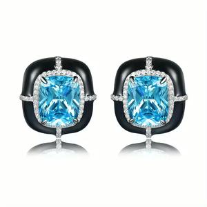 ต่างหูเพทายตัดสี่เหลี่ยมสีเงิน925ต่างหูหรูหรา - Product Image 1