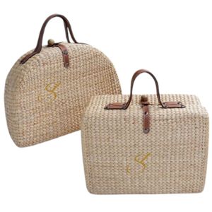 Panier de pique-nique en jacinthe d'eau tissé à la main avec poignées en similicuir - Product Image 2