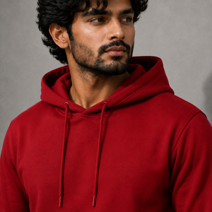 Sweat à capuche rouge en coton pour homme avec poche kangourou, poignets côtelés et doublure en polaire douce pour un usage décontracté - Product Image 3