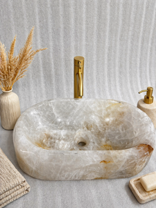 Handmade Luxury Oval Natural Agate Stone Bathroom Sink Vessel Wash <b>Basin</b> 36cm Crysta - Product Image 6