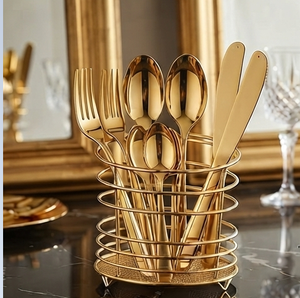 Gold Metal <b>Utensil</b> Holder Spiral Wire Luxury Cutlery <b>Organizer</b> Stand Kitchen Flatware Storage - Product Image 3