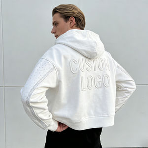 Sudadera con Capucha para Hombre, Estilo Vintage, Ecológica, Casual, con Remaches Blancos y Letras Bordadas, de Algodón, con Bolsillo, Corte Regular - Product Image 3