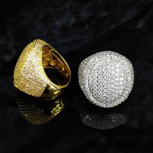 Men's Yellow <b>Gold</b> Plated Crystal Pave <b>Cocktail</b> <b>Ring</b> Ball Shape Luxury Everyday Wear - Product Image 4