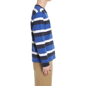 เสื้อยืดแขนสั้นคอกลมลายทางสีน้ำเงินกรมท่าขาวสำหรับผู้ชาย ทรงปกติ สไตล์ลำลอง ผ้าฝ้าย 100% โลโก้ด้านหน้า ระบายอากาศได้ดี - Product Image 4