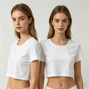 Haut court respirant pour femme, imprimé par transfert thermique, 95 % coton, 5 % élasthanne, 180 GSM, coupe facile - Product Image 5