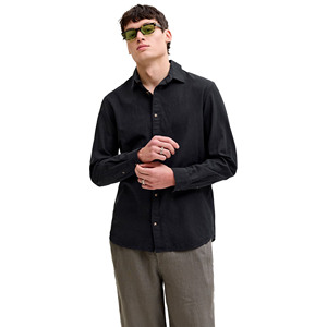 Chemise pour homme décontractée, coupe ajustée, manches longues, col rabattu, couleur unie, 100% coton, respirante, séchage rapide, écologique - Product Image 2
