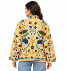 Chaqueta Bomber de Terciopelo Tejida a Mano, Bordada, Transpirable, para Mujer, Manga Larga, Cuello Alto, Abrigo de Invierno - Product Image 4